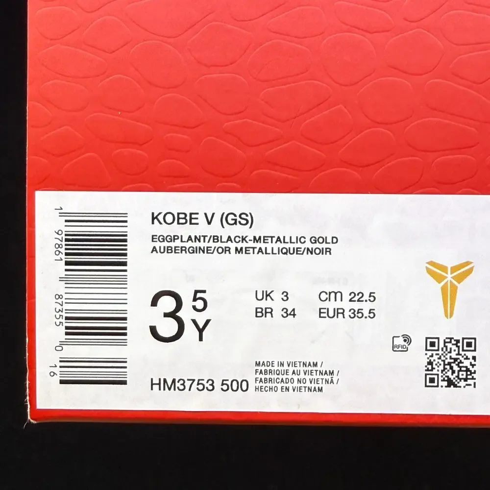 Nike Zoom Kobe 5 Protro Year of the Mamba Eggplant HM3753-500 Youth Size 3.5Y